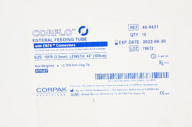 Corpak 40-9431 Enteral Feeding Tube w/Connectors 10Fr x 43inhch (x) - Box of 10